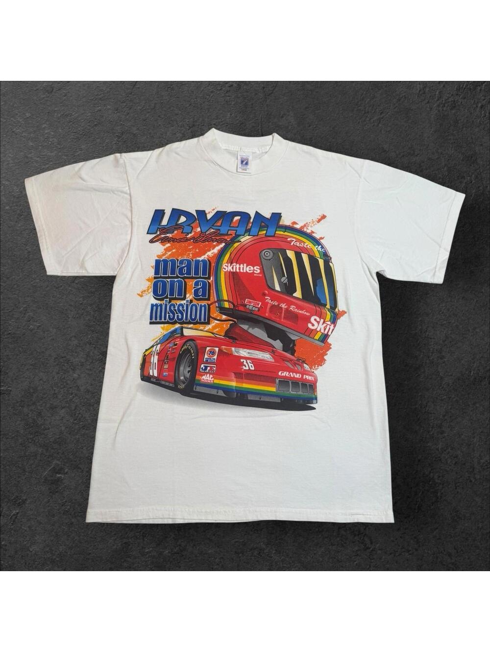 Logo 7 98 Nascar Shirt Mens L Ernie Irvan Skittles Man on a Mission Large Shirt